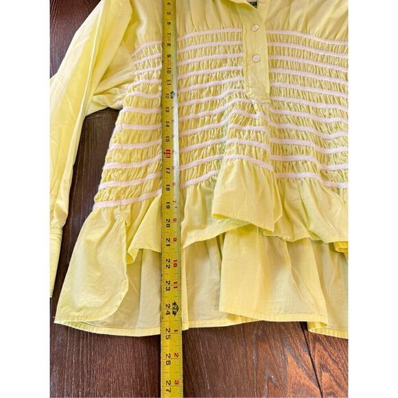 Mii Au Jardin Collection Yellow Cotton Pin tuck Button Down Size Medium - Picture 8 of 9